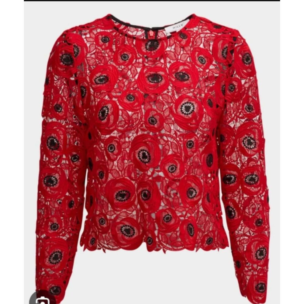 Milly x Revolve Nori Floral Lace Long Sleeve Crop Top Embroidered 4